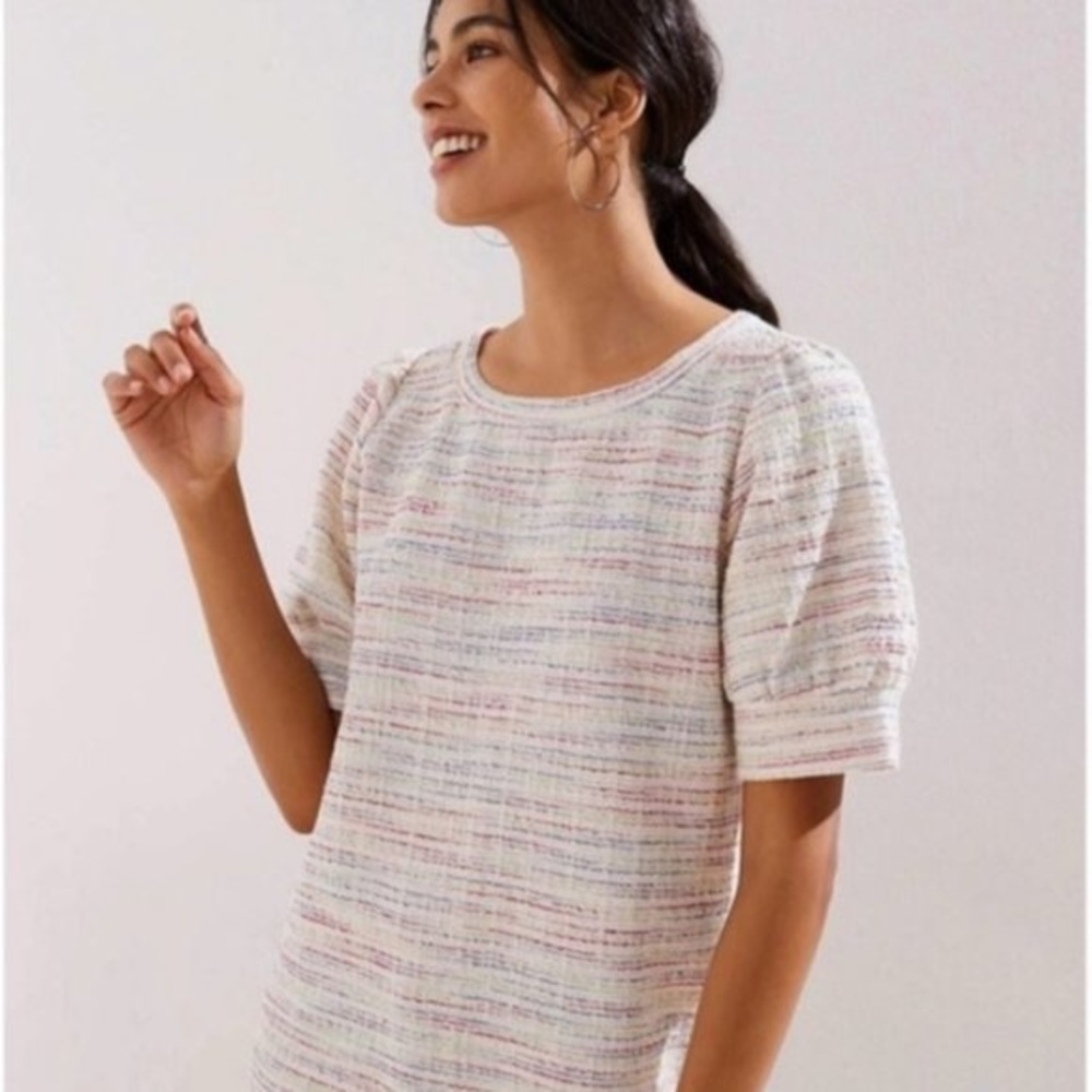NWT - LOFT puff sleeve boucle rainbow sprinkle top. Sz M